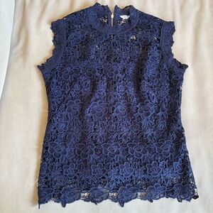 Nanette Lepore Navy Blue Floral Lace Sleeveless Top